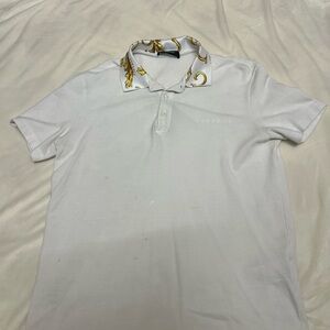 Versace Polo Shirt in White with Gold Details